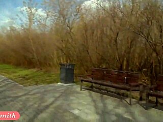 jeny smith teases with stockings flash in spring outdoors