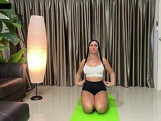 Yoga slut stretched wide mid pose taking rough cock pounding