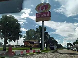 my girlfriend lost the bet, masturbated in restaurant then stripped naked on street 😏🍑