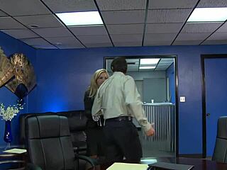 Horny Blonde Manager Demands Employee's Cock in Quick Office Ride