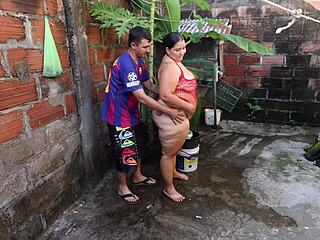 neighbor helps wash then fucks juicy milf pussy rough