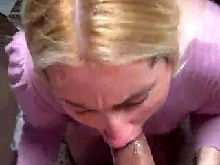 Blonde girlfriend's deepthroat skills make him cum fast in her sloppy mouth
