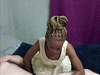 braided young beauty in yellow dress tempts masked stranger's lap then bends over intimately