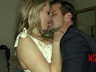 Boss pounds blonde secretary's pussy hard in hotel bed despite her cheating wife reluctance