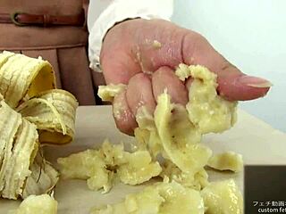 japanese hand crush fetish babe smashes banana softcore style
