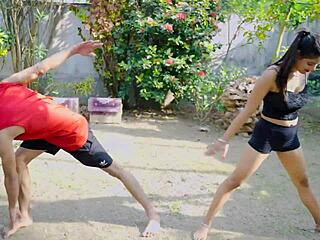 Desi Yoga Teacher Fucks Sexy 18-Year-Old Student Outdoors Hindi