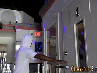 gloryhole babe strokes and sucks massive black cock for facial