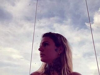 tattooed gym babe's see-through top bares hard nipples from pure arousal