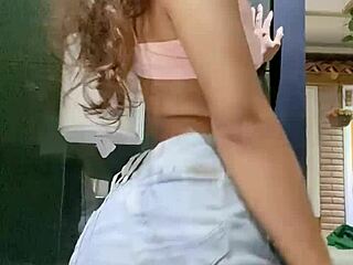 hot petite 18+ babe in miniskirt pounds her horny pussy like crazy