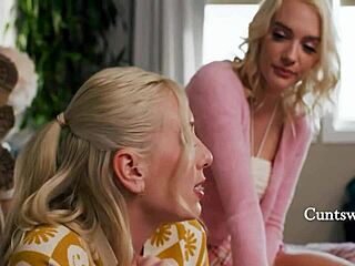 Pretty Blonde Friend Dominates Her During Study Session