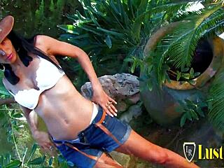 Small tits cowgirl rides bulky dude's cock then takes anal creampie