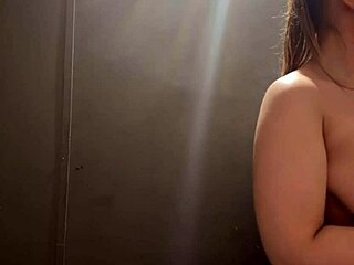 Horny bbw teen blonde plays big natural tits outdoors with clamps