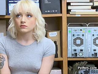 hidden cam catches horny guard slamming petite tattooed blonde teen's pierced nipples at work.