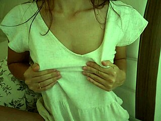 close up on her lactating skinny tits milking creamy delights all wet