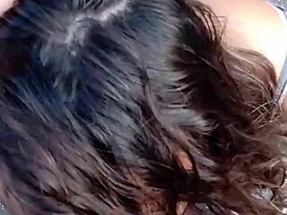 brazilian latina blows and offers pussy on the balcony outdoors.