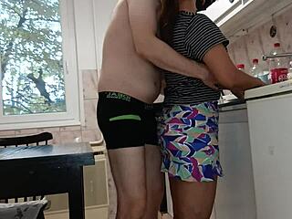 Sexy asian milf bent over kitchen table fucked hard missionary by white boyfriend creampie