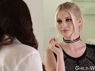 Blonde Latina Lesbians Kiss Big Tits Bed Heels