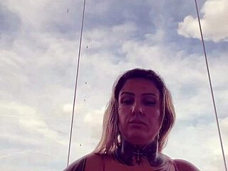 tattooed gym babe's see-through top bares hard nipples from pure arousal