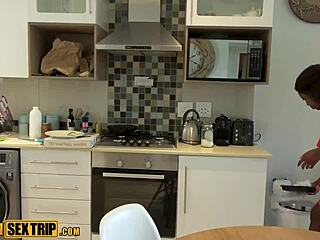 big booty ebony milf takes huge white cock kitchen pounding cumshot facial