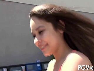 barely legal slut competes in sloppy blowjob then rough pussy fuck pov