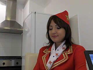 Air hostess Suzy Rainbow bares back for big black cock fun