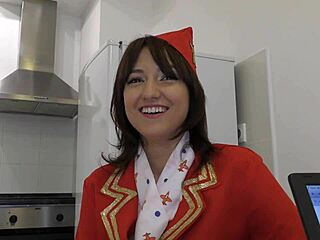 Air hostess Suzy Rainbow bares back for big black cock fun