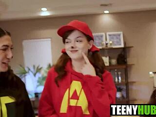 three petite teens jade valentine bella blu megan share danny's halloween cock