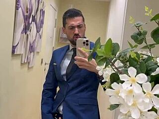 hot daddy jerks monster cock in public toilet