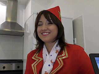 Air hostess Suzy Rainbow bares back for big black cock fun