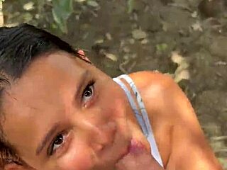 cute latina housewife blows dorm buddy outside caught by torbe