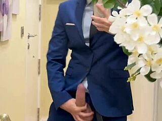 hot daddy jerks monster cock in public toilet