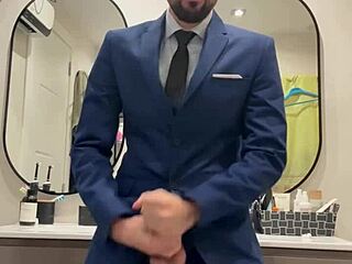 hot daddy jerks monster cock in public toilet