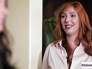 Lesbian staff dp fucks busty milf client hard