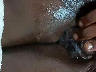 double penetration builds to explosive squirt all over curvy ebony ass