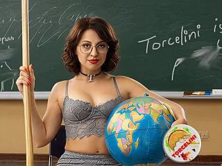 Torcelini'S Halloween Witch Teacher Teases with Broomstick Ride and Tight Pussy Reveal