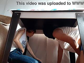 WE SNEAK UNDER TABLE TO MASTURBATE FROM STEPARENTS - LESBIAN GIRLS ORGASM!