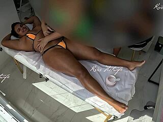 Micro bikini massage slips deep into her curves?