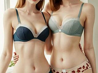 lingerie models tease in flower panties