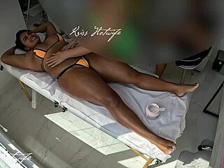 She crammed a skimpy bikini deep into her tight pussy for that steamy outdoor wife massage