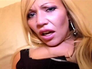 shaved milf blondie rides big black cock in high heels