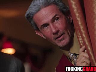 Whoa 😏 teen brunette gets railed hard by those pervy old step-grandpas in a wild 3some! 🔥