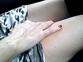 Mature Blonde Housewife Fingers Pussy with Toys in Car While Driving BDSM Style