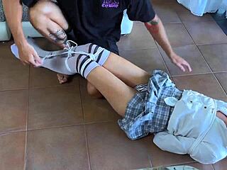 the cute blonde neighbor teen in stockings gets bound and tickled moaning unexpectedly