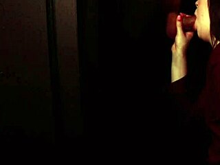 curious student in lingerie sucks deepthroats cum-covered cock at gloryhole next door