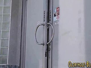 blonde at gloryhole sucks massive black cock and swallows cum