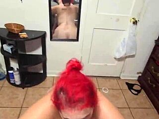 Submissive Amber Kneels for Daddy's Homemade Couple Blowjob Session