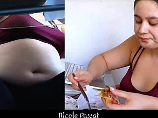 Chubby latina piggy teases her fat belly ass while gaining weight studying