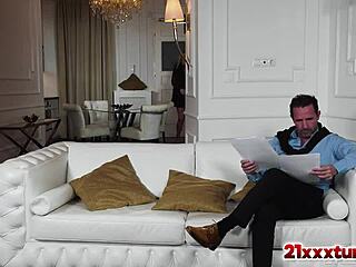 Lulu Love fucks David's cock in heels. Doggystyle seals her sexy blonde job win.