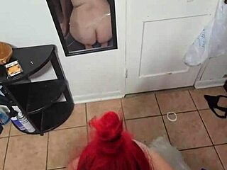 Submissive Amber Kneels for Daddy's Homemade Couple Blowjob Session