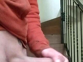 masturbating on apartment bleachers while neighbor chats garage below